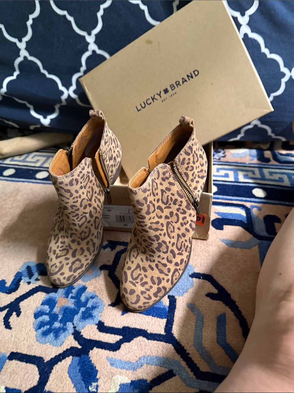 Lucky Brand Javan Print Ankle Booties in Natural Suede